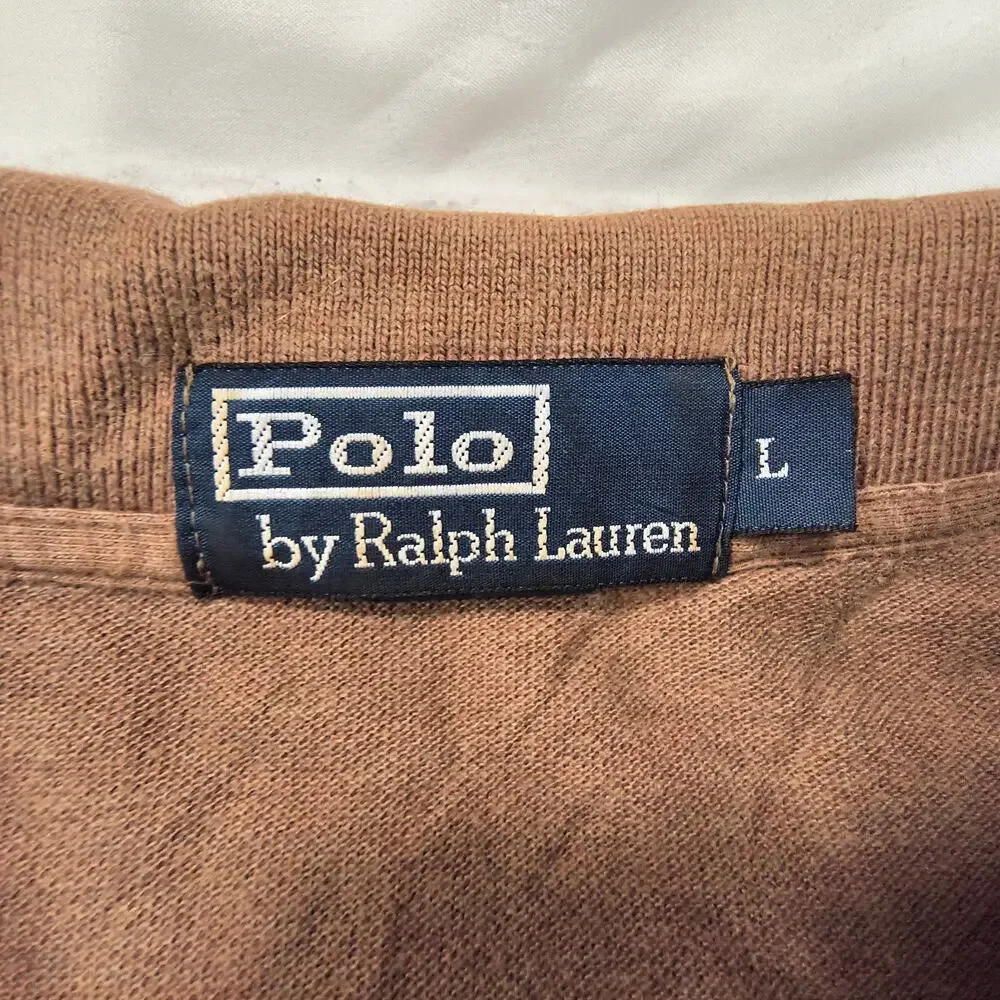 Polo by Ralph Lauren Collared Casual Long Sleeve Polo Shirt Mens Size L Brown
